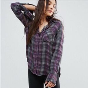 Free People Plaid Purple & Gray Flannel